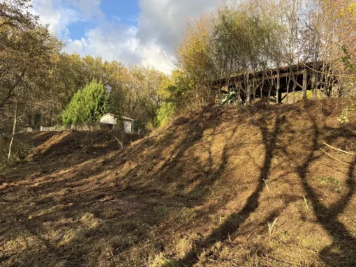 Nettoyage complet d’un jardin laissé à l’abandon depuis plusieurs années grâce à une épareuse à cordes sur ciel, Albi, Martins Terrassement